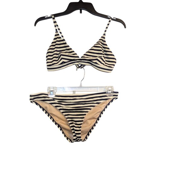 Striped Bikini Set Navy & Cream J.Crew Medium Size Womens Swimwear - Picture 1 of 5